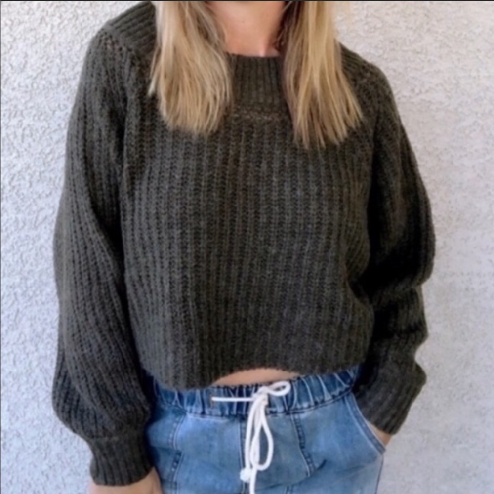 Favlux cropped chunky oversized knit olive green sweater size medium new